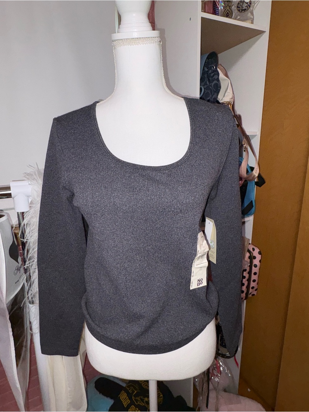 NOBO Women's Scoop Neck Dark Gray Knit Sweater
